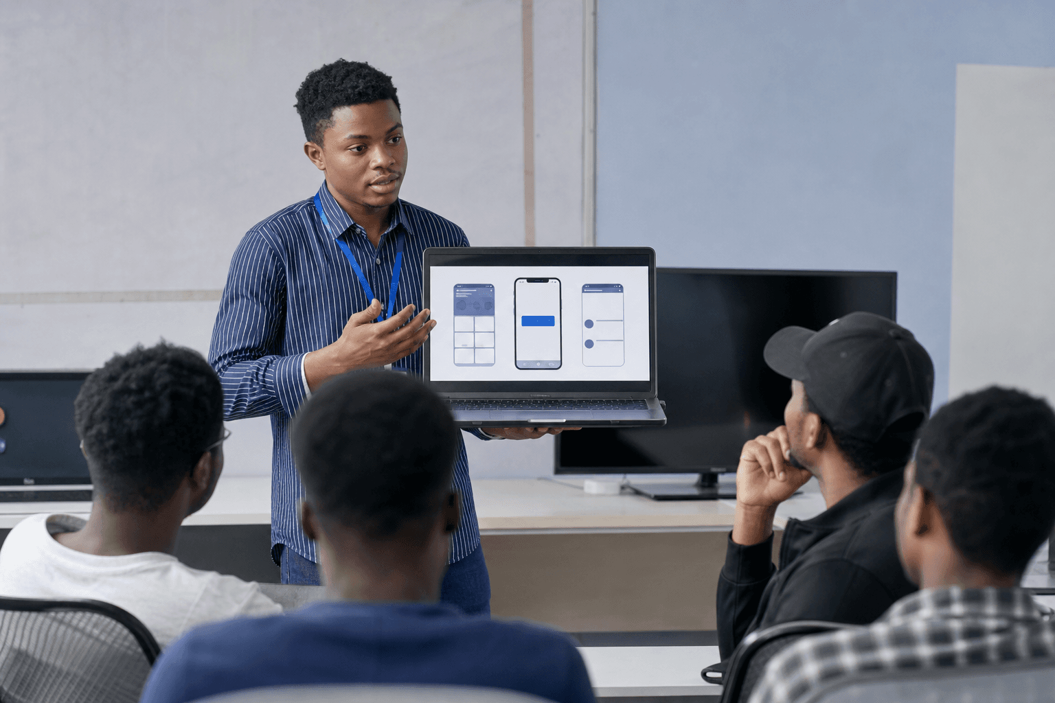 Student presenting a UI/UX design project